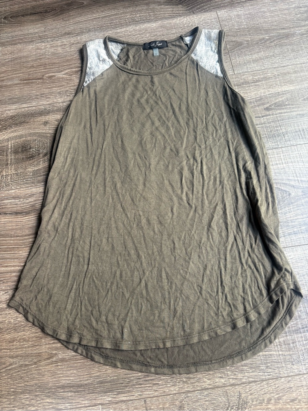 Laila Jayde Olive Green Tank with cream Shoulder Accents